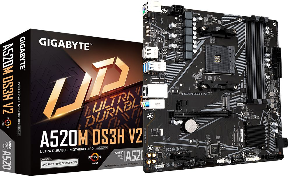 Материнская плата Gigabyte A520M DS3H V2 Soc-AM4 AMD A520 4xDDR4 mATX AC`97 8ch(7.1) GbLAN RAID+HDMI+DP