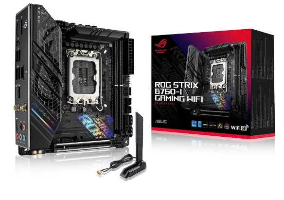 Материнская плата Asus ROG STRIX B760-I GAMING WIFI Soc-1700 Intel B760 2xDDR5 mini-ITX AC`97 8ch(7.1) 2.5Gg RAID+HDMI+DP