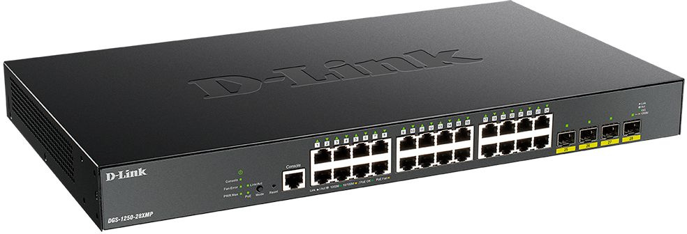 Коммутатор D-Link DGS-1250-28XMP/A1A (L2) 24x1Гбит/с 4SFP+ 24PoE 370W управляемый