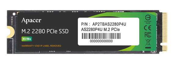 Твердотельный накопитель Apacer SSD AS2280P4U 1TB M.2 2280 PCIe Gen3x4, R3500/W3000 Mb/s, 3D NAND, MTBF 1.8M, NVMe, 760TBW, Retail, 5 years (AP1TBAS2280P4U-1)