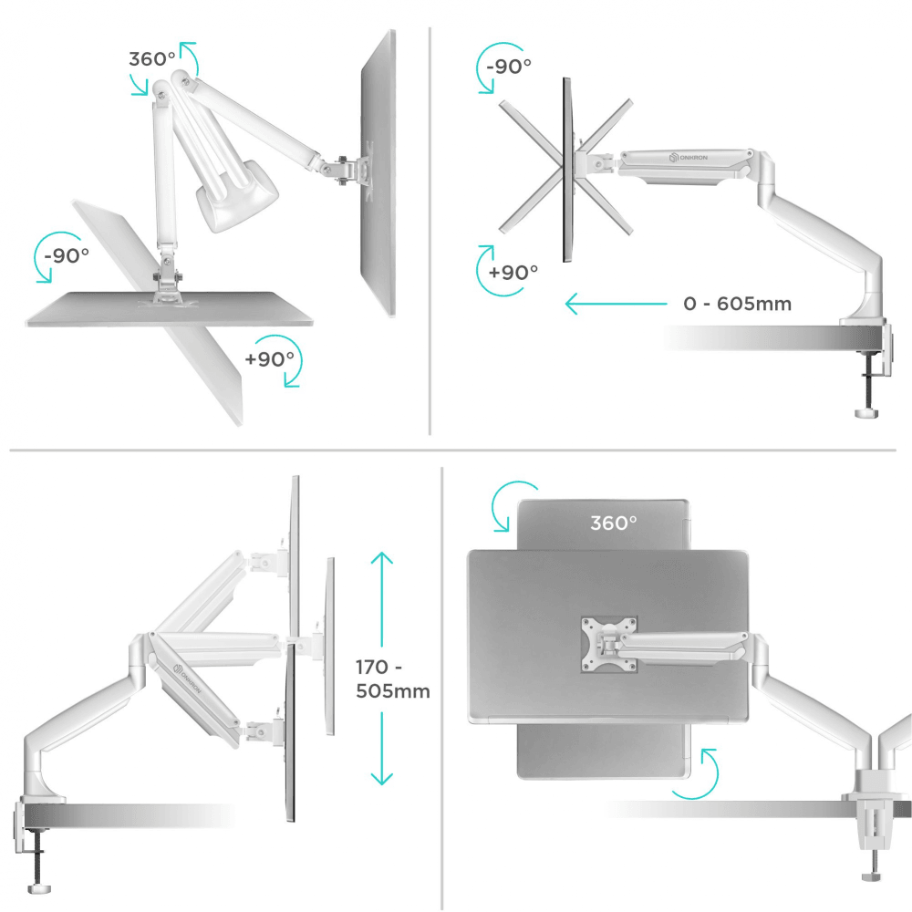Настольный кронштейн-газлифт для двух мониторов ONKRON G200 белый