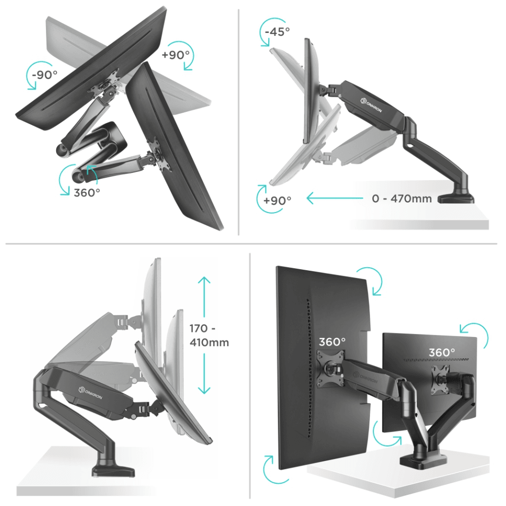 Настольный кронштейн-газлифт для двух мониторов ONKRON G160 чёрный