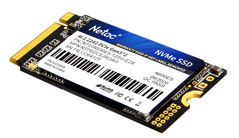 Ssd накопитель Netac SSD N930ES 128GB PCIe 3 x2 M.2 2242 NVMe 3D NAND, R/W up to 970/635MB/s, TBW 75TB, 3y wty