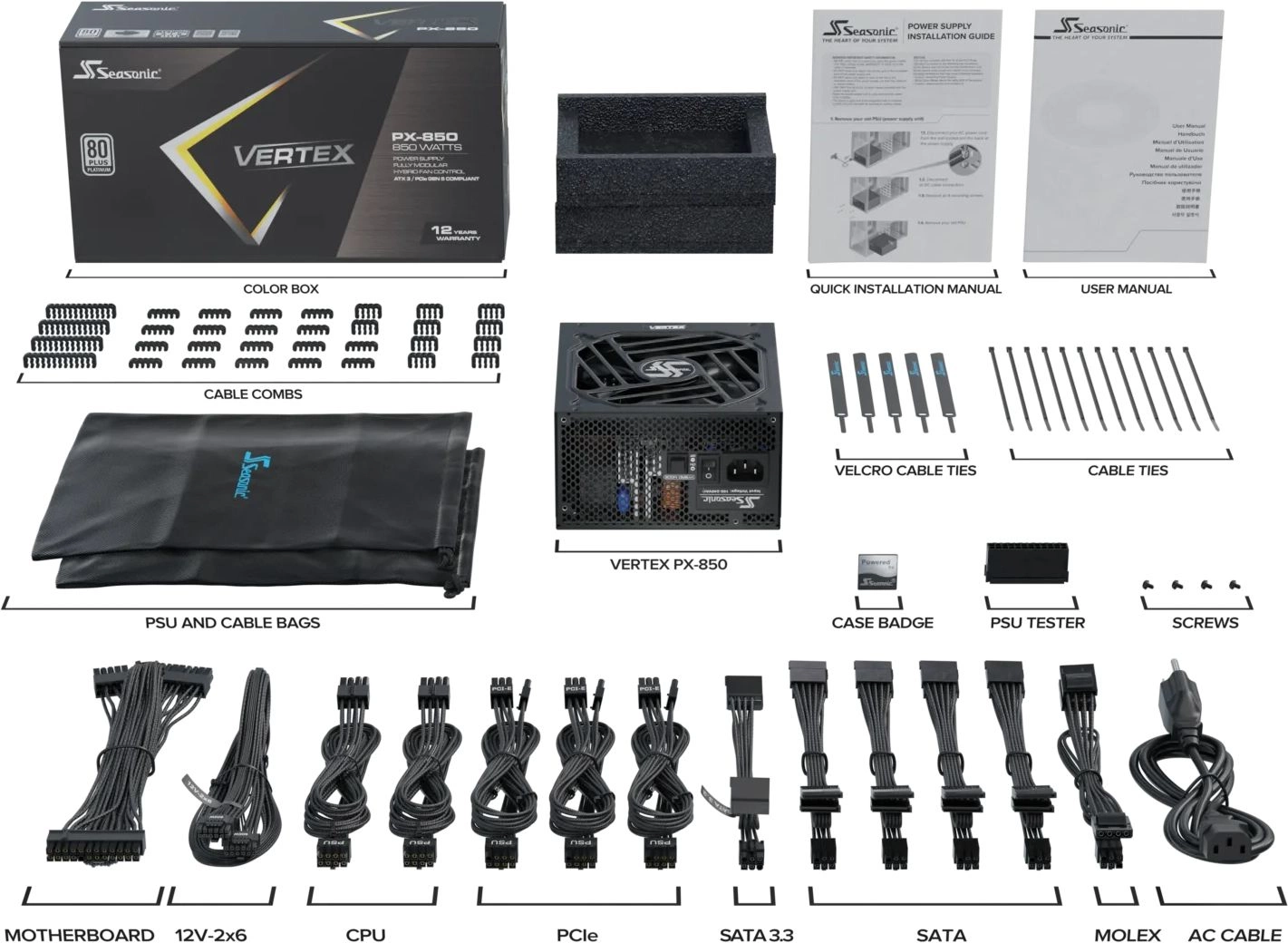 Блок питания Seasonic ATX 850W VERTEX PX-850 80+ platinum (20+4pin) APFC 135mm fan 18xSATA Cab Manag RTL