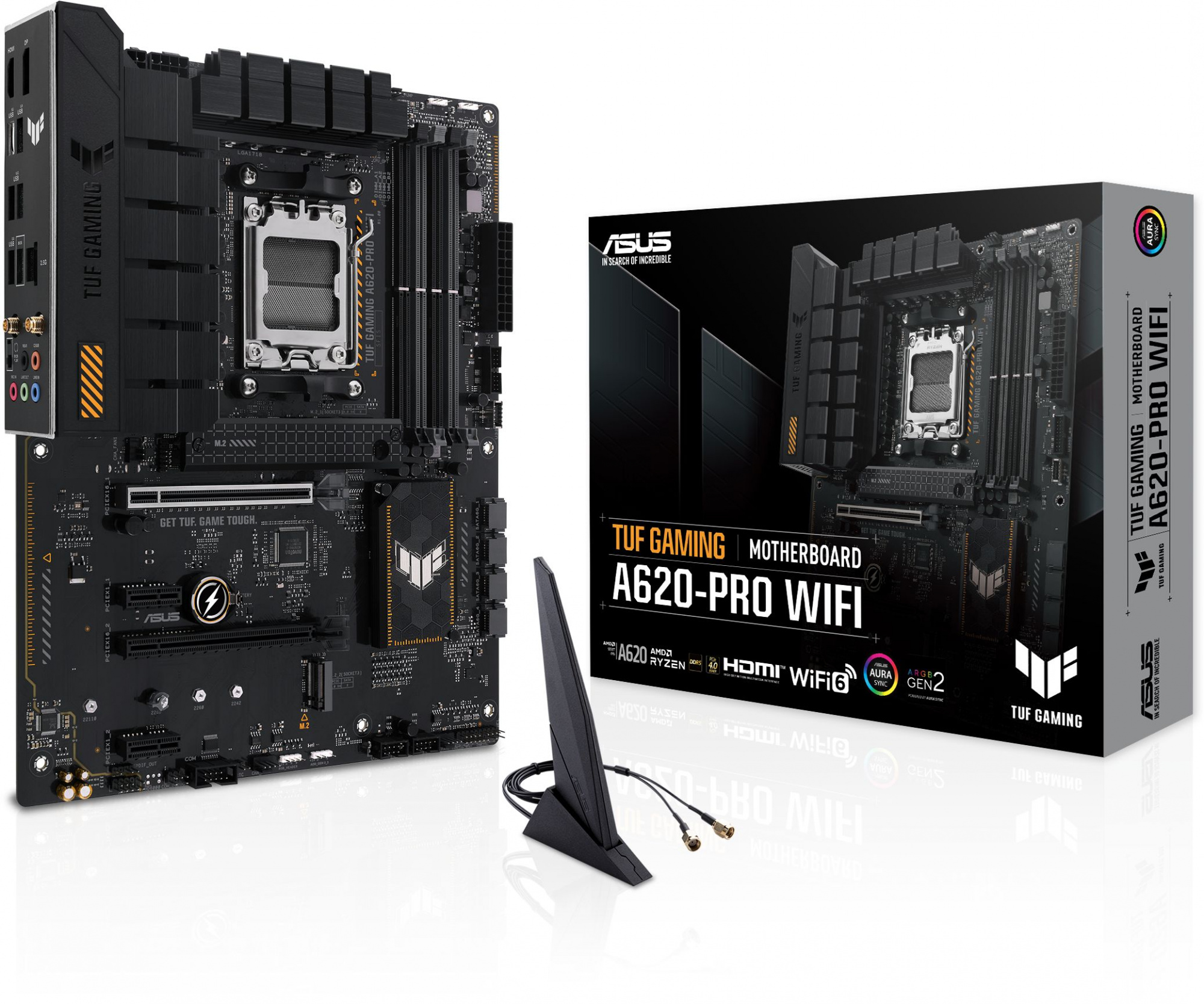 Материнская плата Asus TUF GAMING A620-PRO WIFI SocketAM5 AMD A620 4xDDR5 ATX AC`97 8ch(7.1) 2.5Gg RAID+HDMI+DP