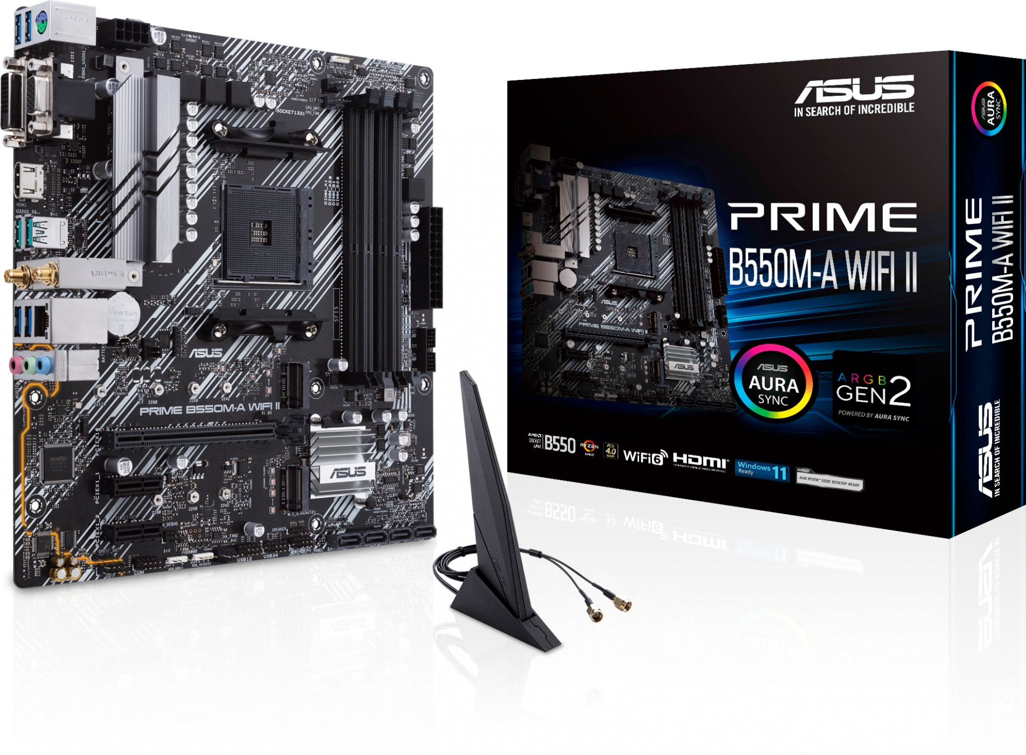 Материнская плата Asus PRIME B550M-A WIFI II Soc-AM4 AMD B550 4xDDR4 mATX AC`97 8ch(7.1) GbLAN RAID+VGA+DVI+HDMI