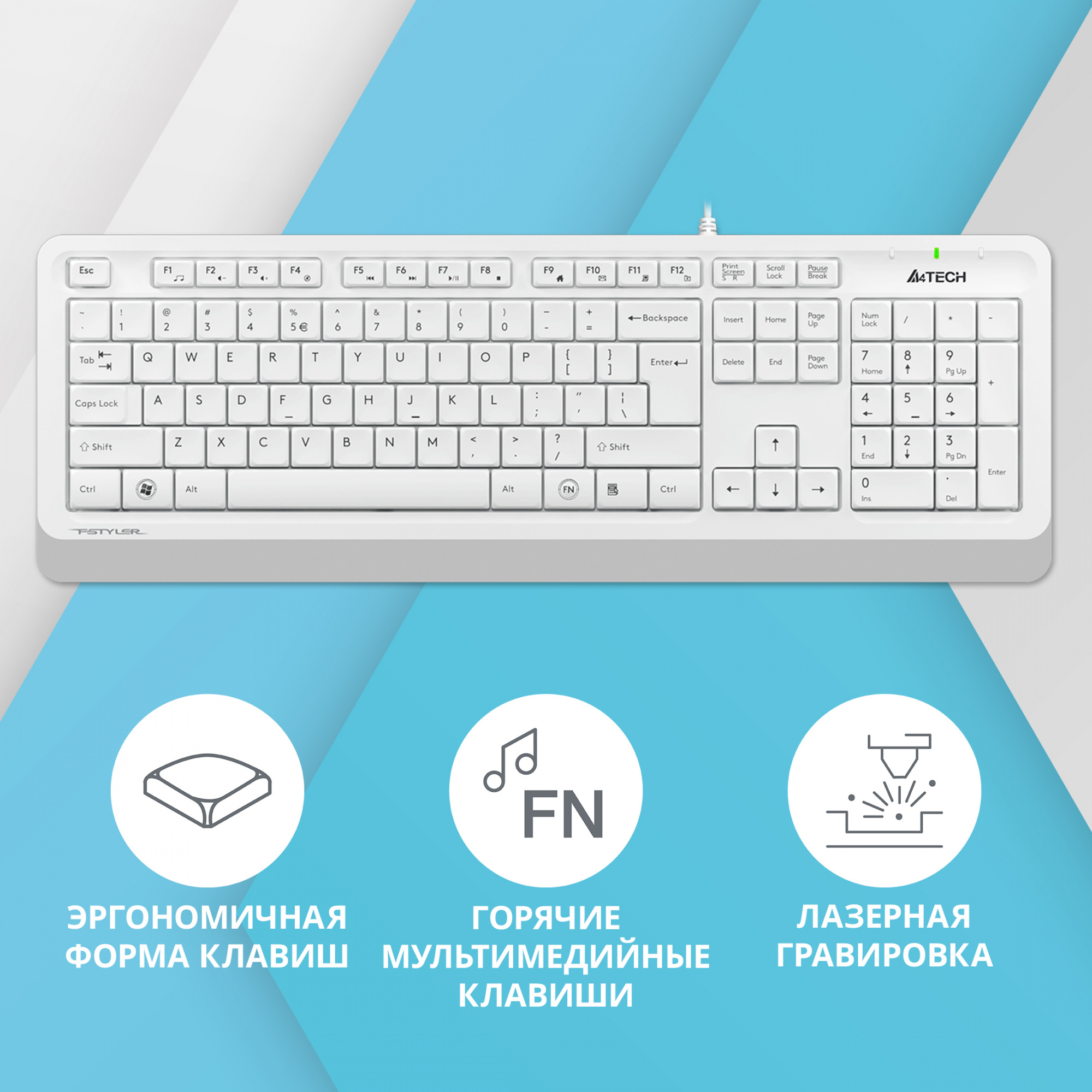 Клавиатура A4Tech Fstyler FK10 белый/серый USB