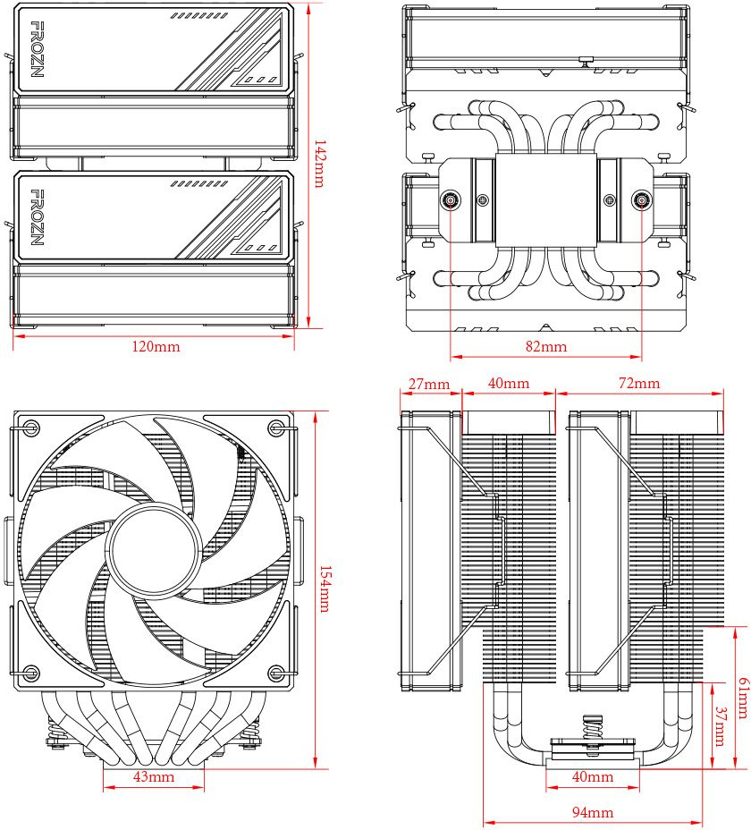 Устройство охлаждения(кулер) ID-Cooling Frozn A620 ARGB Soc-AM5/AM4/1151/1200/2066/1700 4-pin 29.9dB Al+Cu 270W 1200gr LED Ret