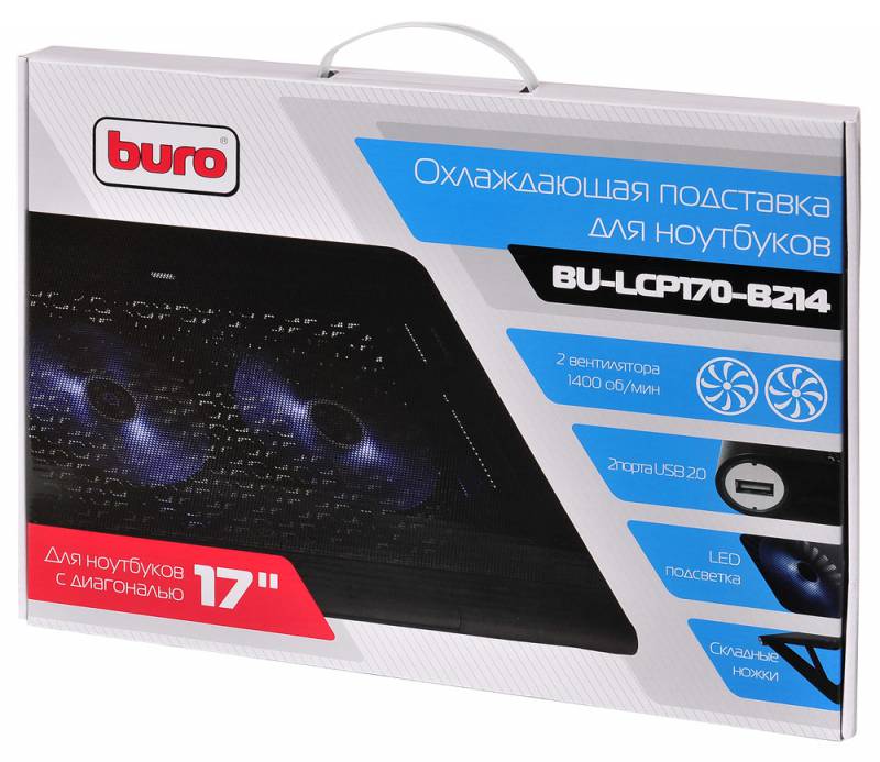 Подставка для ноутбука Buro BU-LCP170-B214 17"398x300x29мм 2xUSB 2x 140ммFAN 926г металлическая сетка/пластик черный