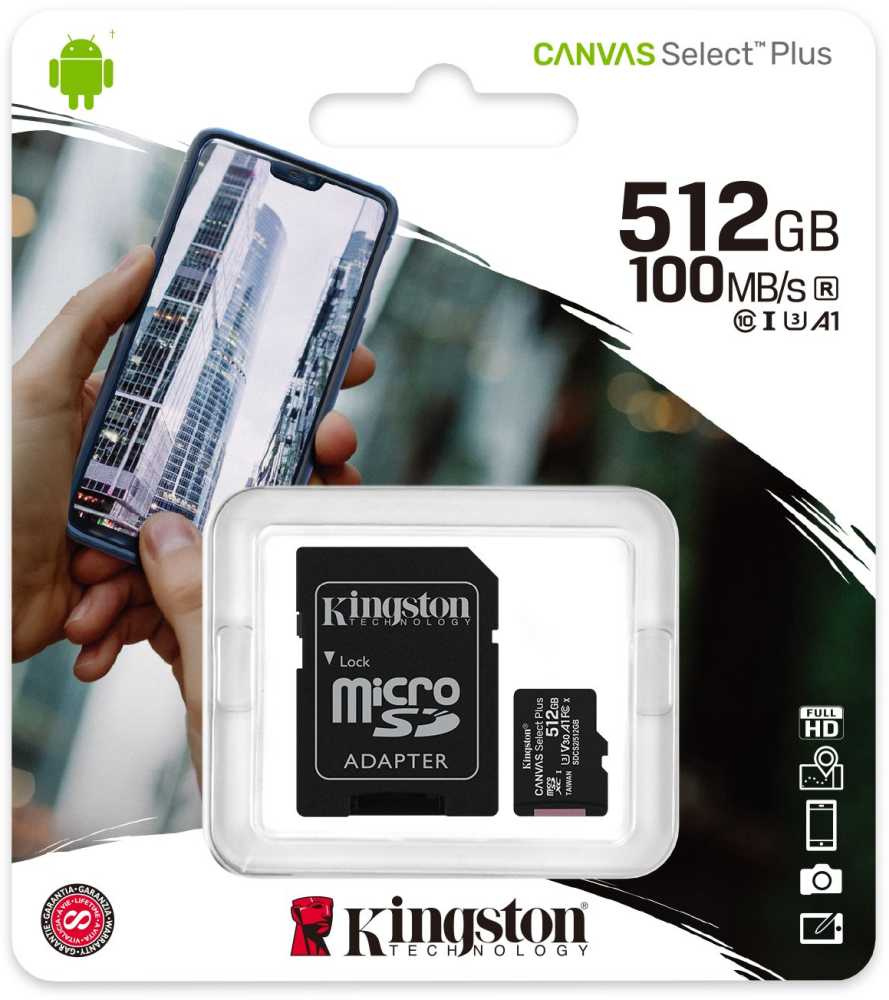 Флеш карта microSDXC 512GB Kingston SDCS2/512GB Canvas Select Plus + adapter