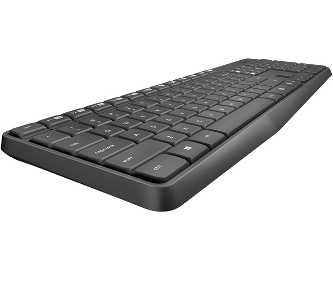 Комплект беспроводной Logitech MK235 [920-007948] клавиатура черная, 100 клавиш с защитой от воды, мышь M170, черная, оптическая, 3 кнопки, 2.4GHz, USB-ресивер (064003) {8}