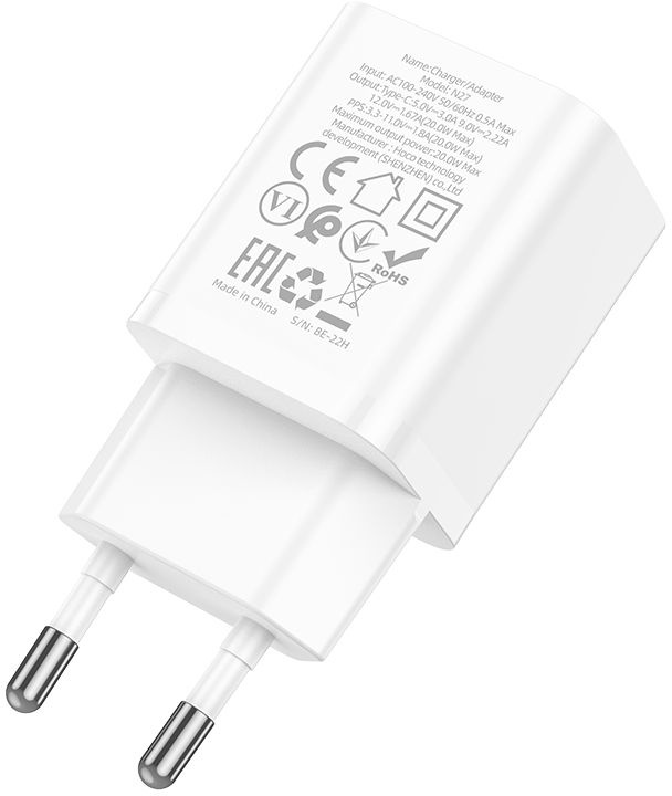 Сетевое зар./устр. Hoco N27 White 20W (PD+QC+AFC) USB-C белый