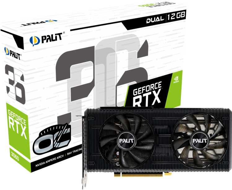 Видеокарта Palit PCI-E 4.0 PA-RTX3060 DUAL OC 12G NVIDIA GeForce RTX 3060 12Gb 192bit GDDR6 1320/15000 HDMIx1 DPx3 HDCP Ret