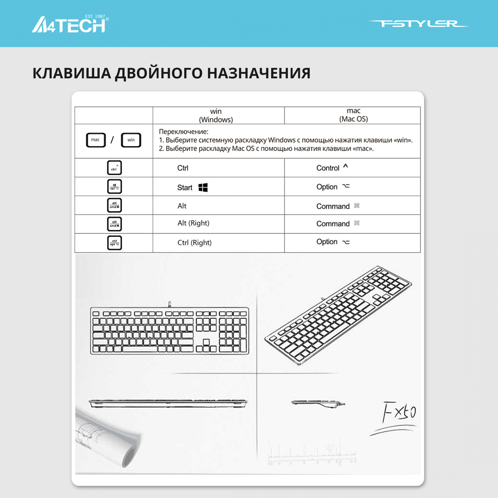 Клавиатура A4Tech Fstyler FX50 серый USB slim Multimedia (FX50 GREY)