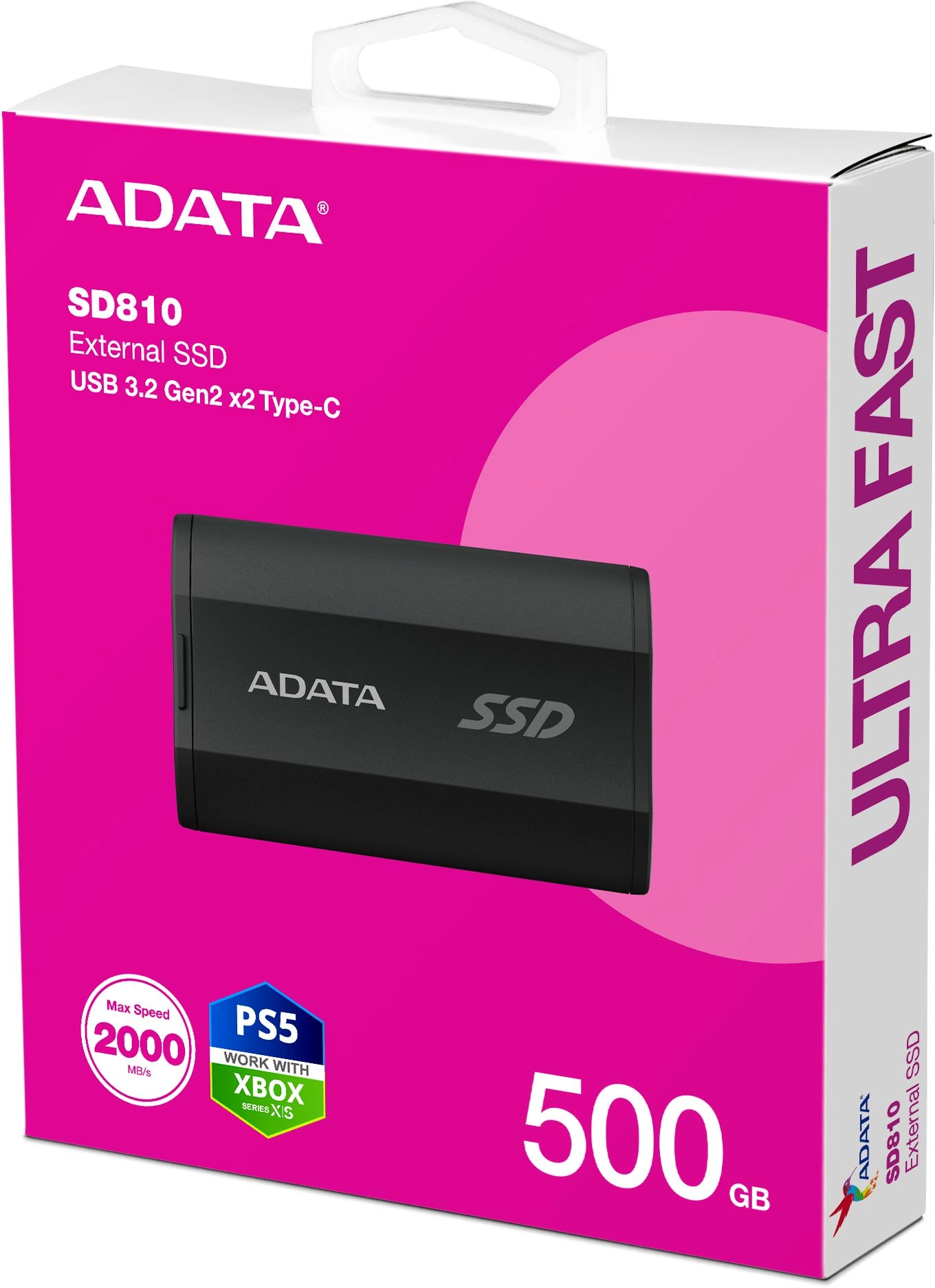 Накопитель SSD A-Data USB-C 500GB SD810-500G-CBK SD810 1.8" черный