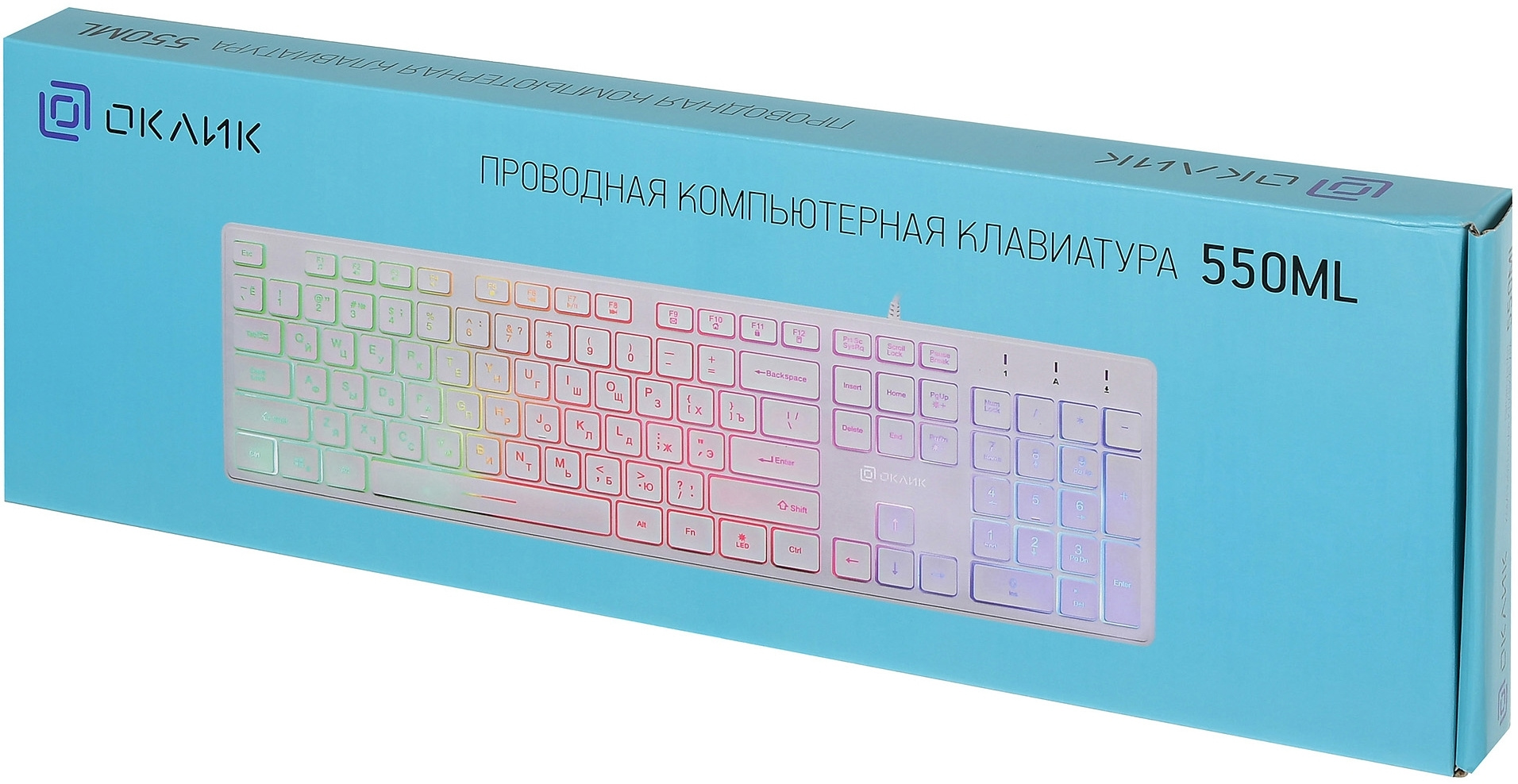 Клавиатура Оклик 550ML белый USB slim Multimedia LED