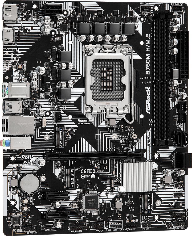 Материнская плата Asrock B760M-H/M.2 Soc-1700 Intel B760 2xDDR5 mATX AC`97 8ch(7.1) GbLAN RAID+HDMI+DP