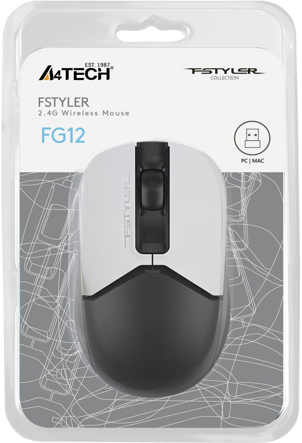 Мышь A4Tech Fstyler FG12 Panda белый/черный оптическая (1200dpi) беспроводная USB (3but)