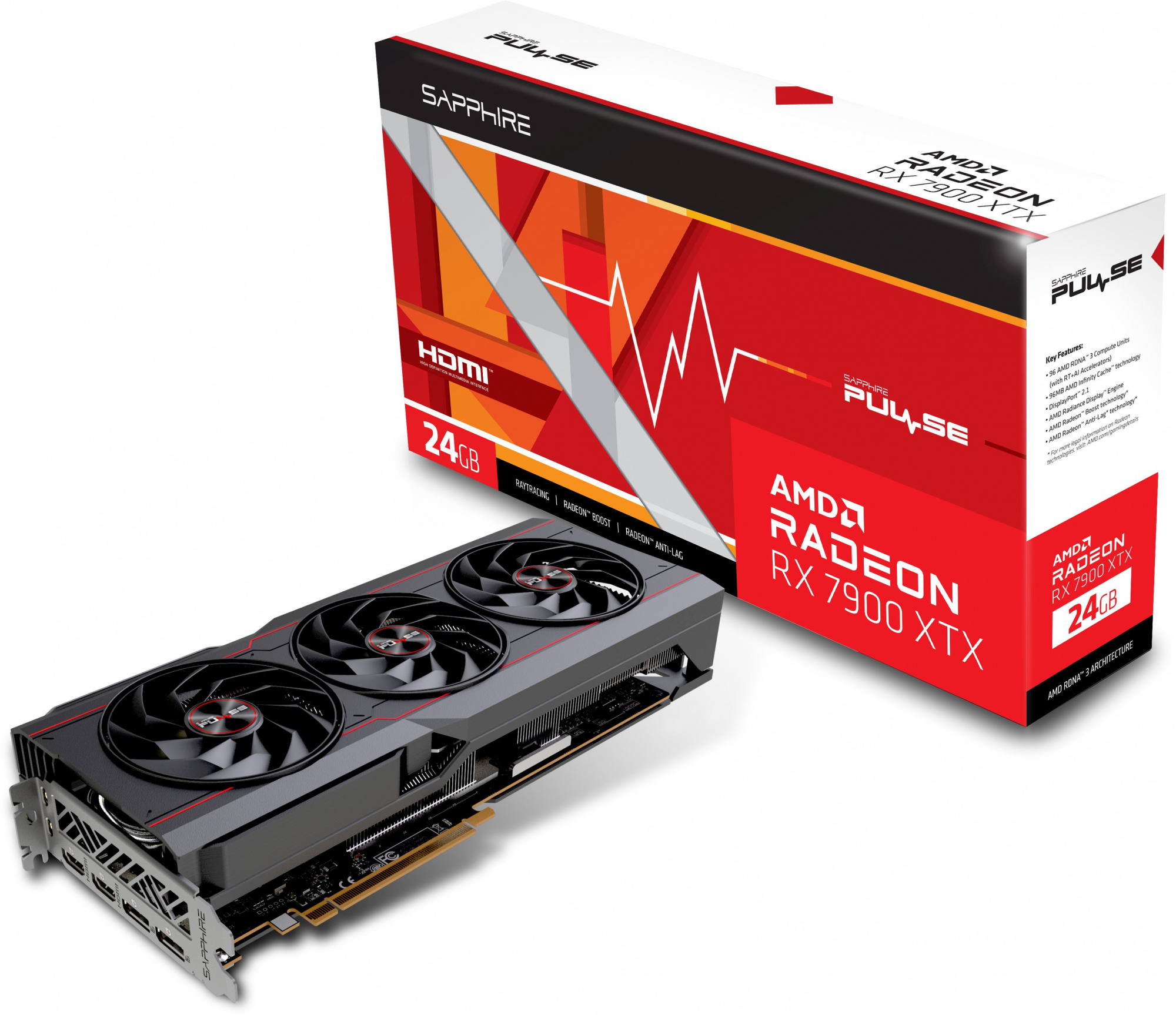 Видеокарта Sapphire PCI-E 4.0 11322-02-20G PULSE RX 7900 XTX GAMING OC AMD Radeon RX 7900XTX 24Gb 384bit GDDR6 2330/20000 HDMIx2 DPx2 HDCP Ret