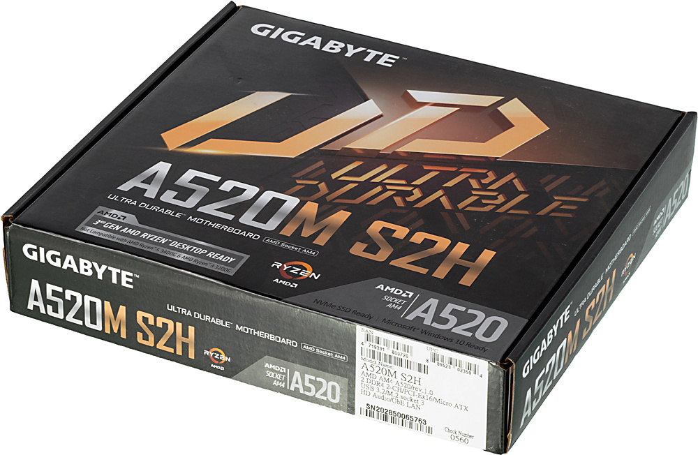 Материнская плата Gigabyte A520M S2H Soc-AM4 AMD A520 2xDDR4 mATX AC`97 8ch(7.1) GbLAN RAID+VGA+DVI+HDMI