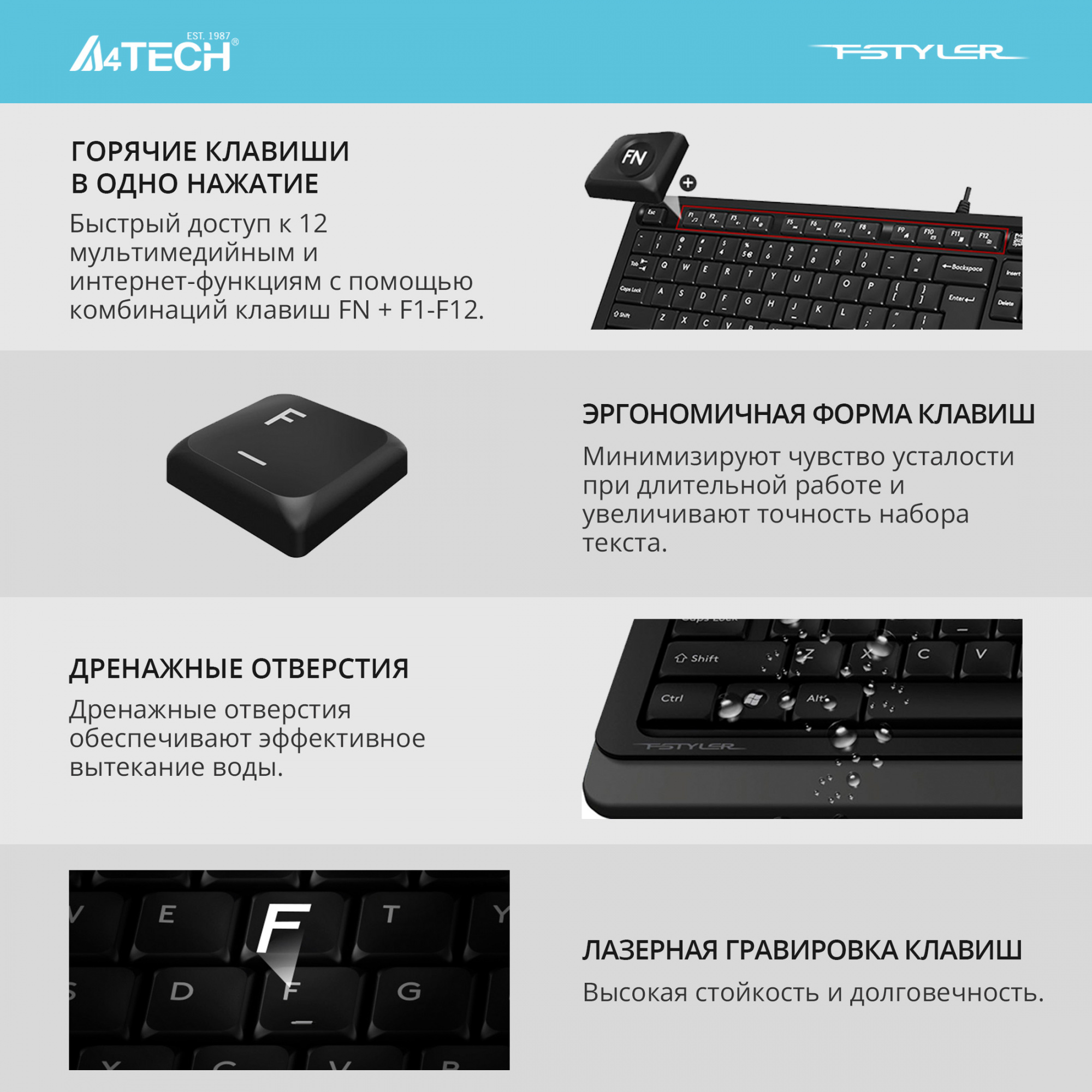 Клавиатура A4Tech Fstyler FK10 черный/серый USB