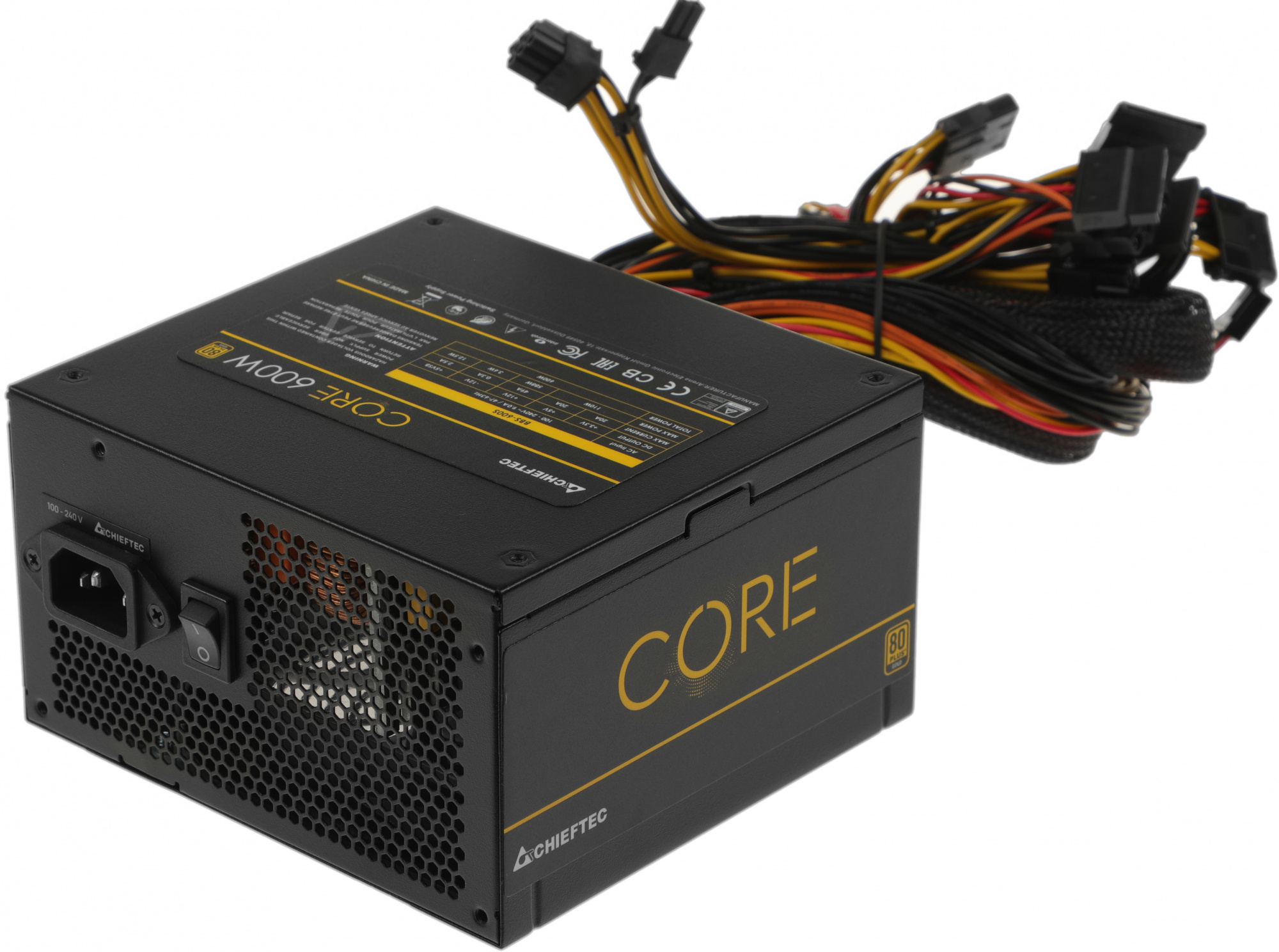 Блок питания Chieftec ATX 600W CORE BBS-600S-Bulk 80+ gold 24pin APFC 120mm fan 6xSATA