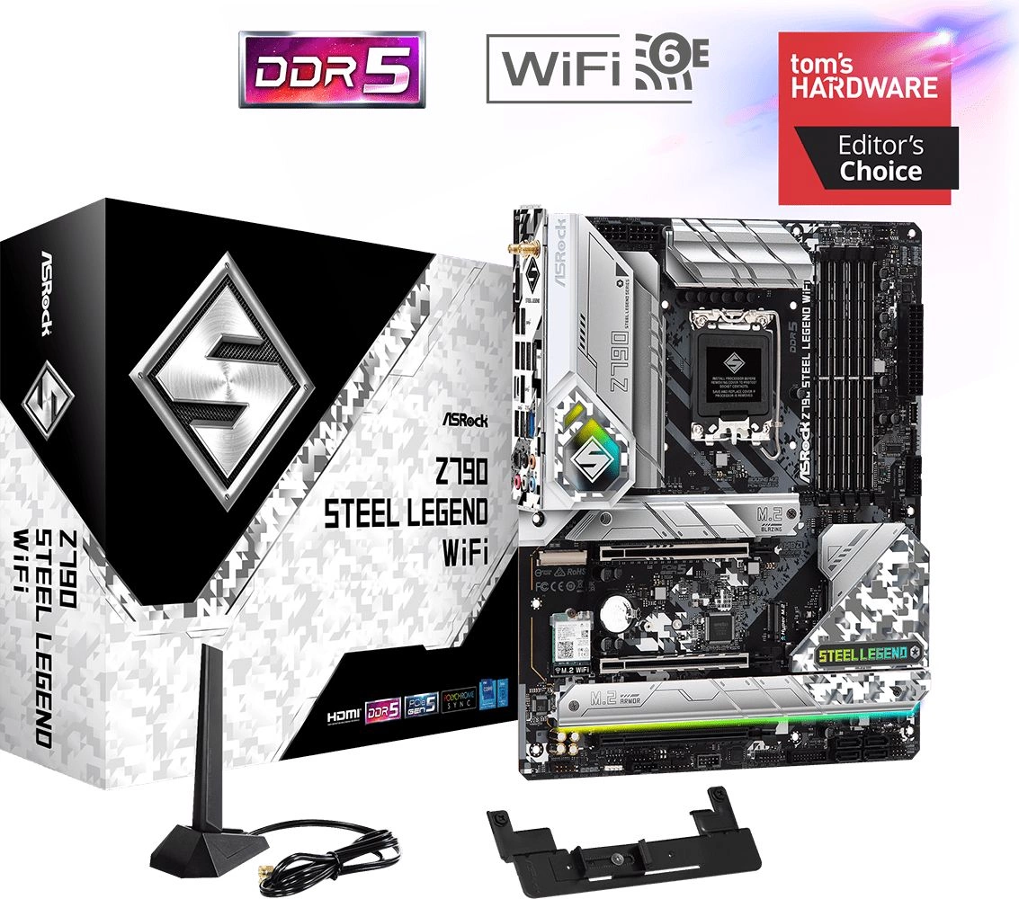 Z790 STEEL LEGEND WIFI, Socket 1700, Intel®Z790, 4xDDR5-4800, HDMI+DP, 3xPCI-Ex16, 8xSATA3(RAID 0/1/5/10), 5xM.2, 8 Ch Audio, 1x2.5GLan, WiFi, (0+3)xUSB2.0, (9+4)xUSB3.2, (1+1)xUSB3.2 Type-C™, ATX, RTL {}