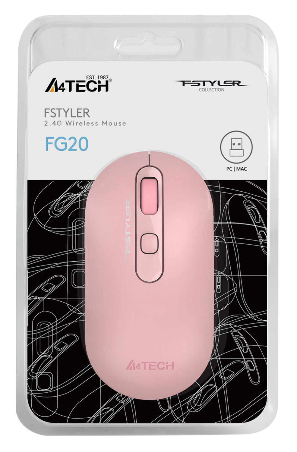 Мышь A4Tech Fstyler FG20 розовый оптическая (2000dpi) беспроводная USB для ноутбука (4but)