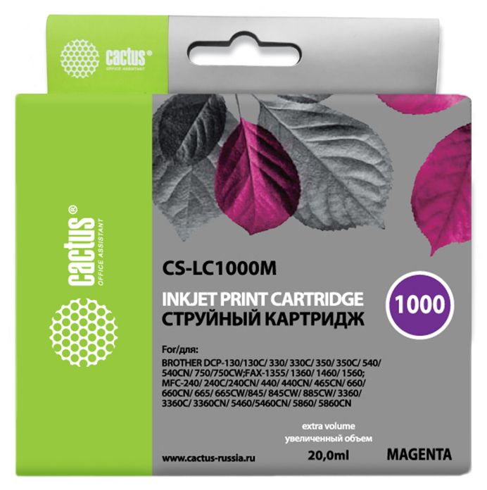 Картридж струйный Cactus CS-LC1000M пурпурный (20мл) для Brother DCP 130C/330С/MFC-240C/5460CN