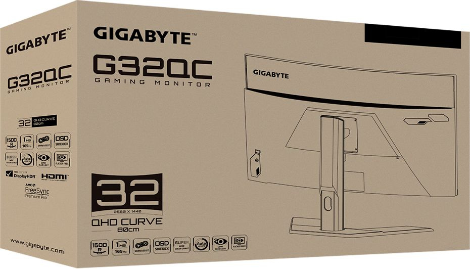 Монитор Gigabyte 31.5" G32QC A черный VA LED 1ms 16:9 HDMI HAS 350cd 178гр/178гр 2560x1440 165Hz DP 2K USB 7.8кг