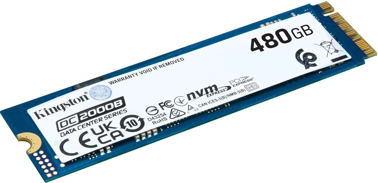 Твердотельный накопитель Kingston Enterprise SSD 480GB DC2000B M.2 2280 NVMe Gen4x4 R7000/W800MB/s  3D TLC MTBF 2М 530 000/32 000 IOPS 350,4TBW (Data Center) 3 years