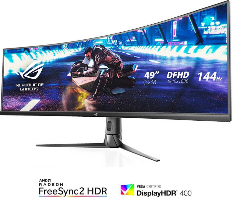 Монитор Asus 49" ROG Strix XG49VQ черный VA LED 32:9 HDMI M/M матовая HAS Piv 450cd 3840x1080 144Hz FreeSync 2 DP FHD USB 12.2кг