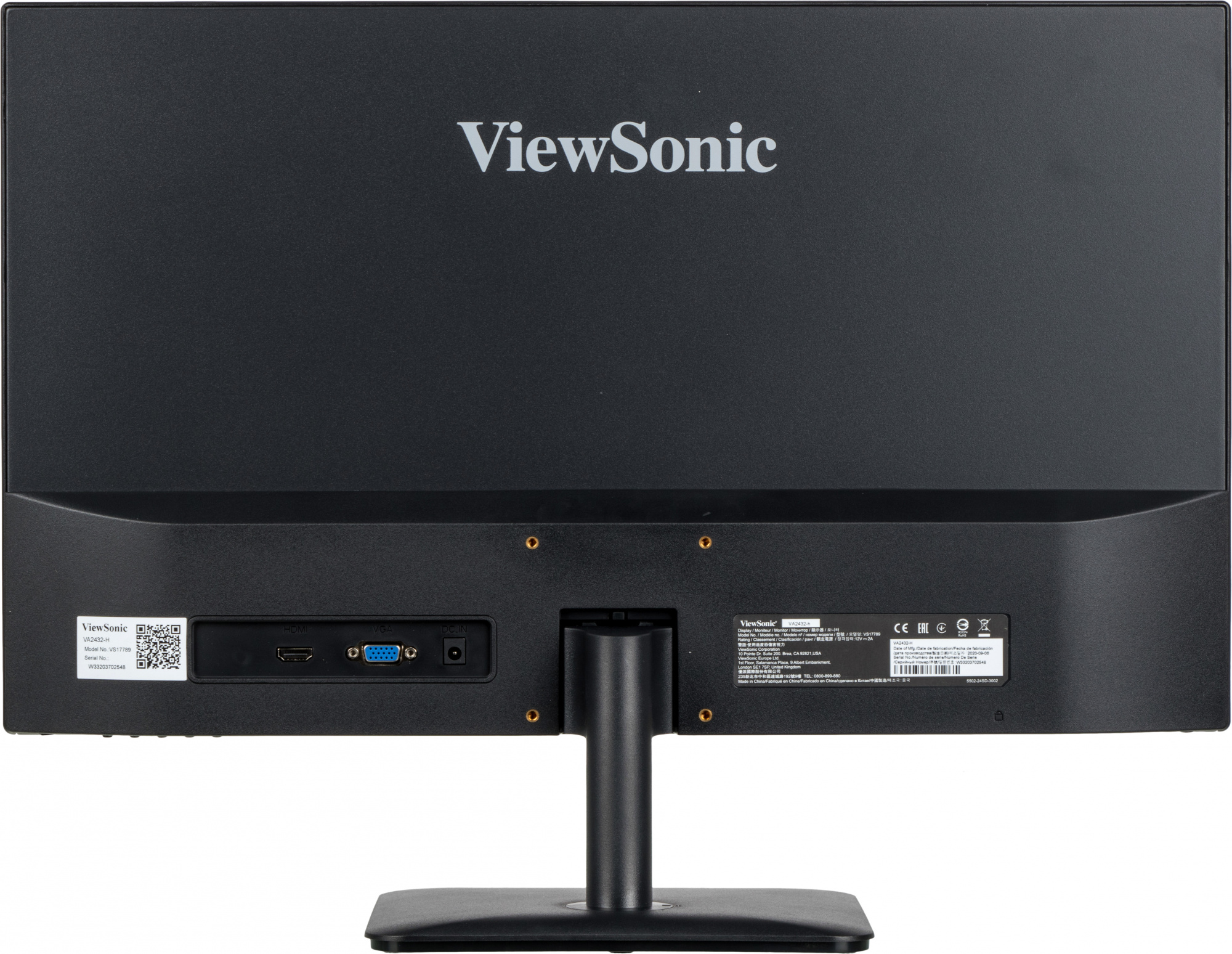 Монитор ViewSonic 23.8" VA2432-mhd черный IPS LED 4ms 16:9 HDMI M/M матовая 250cd 178гр/178гр 1920x1080 75Hz VGA DP FHD 2.4кг