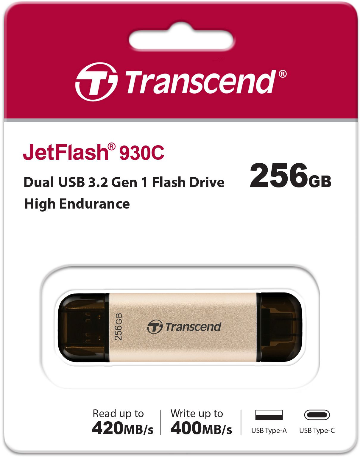 Флеш Диск Transcend 256Gb Jetflash 930С TS256GJF930C USB3.0 золотистый/черный