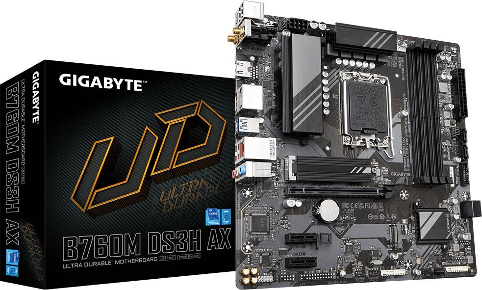 Материнская плата Gigabyte B760M DS3H AX Soc-1700 Intel B760 4xDDR5 mATX AC`97 8ch(7.1) 2.5Gg RAID+HDMI+DP