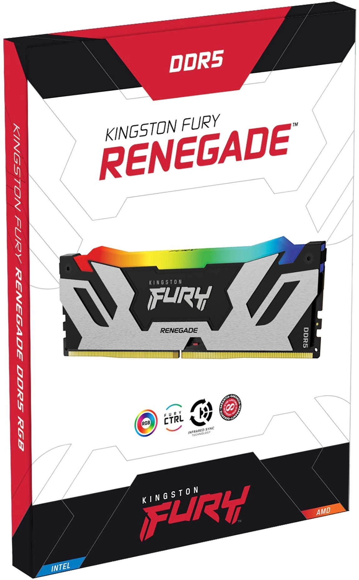 Память DDR5 24GB 7200MHz Kingston KF572C38RSA-24 Fury Renegade Silver/Black RGB RTL Gaming PC5-57600 CL38 DIMM 288-pin 1.45В single rank с радиатором Ret