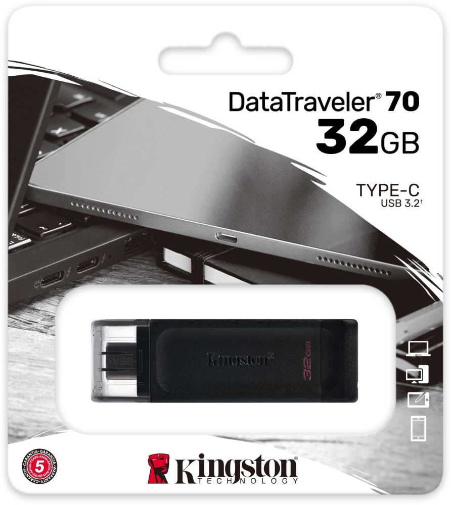 Флеш Диск Kingston 64Gb DataTraveler 70 Type-C DT70/64GB USB3.2 черный