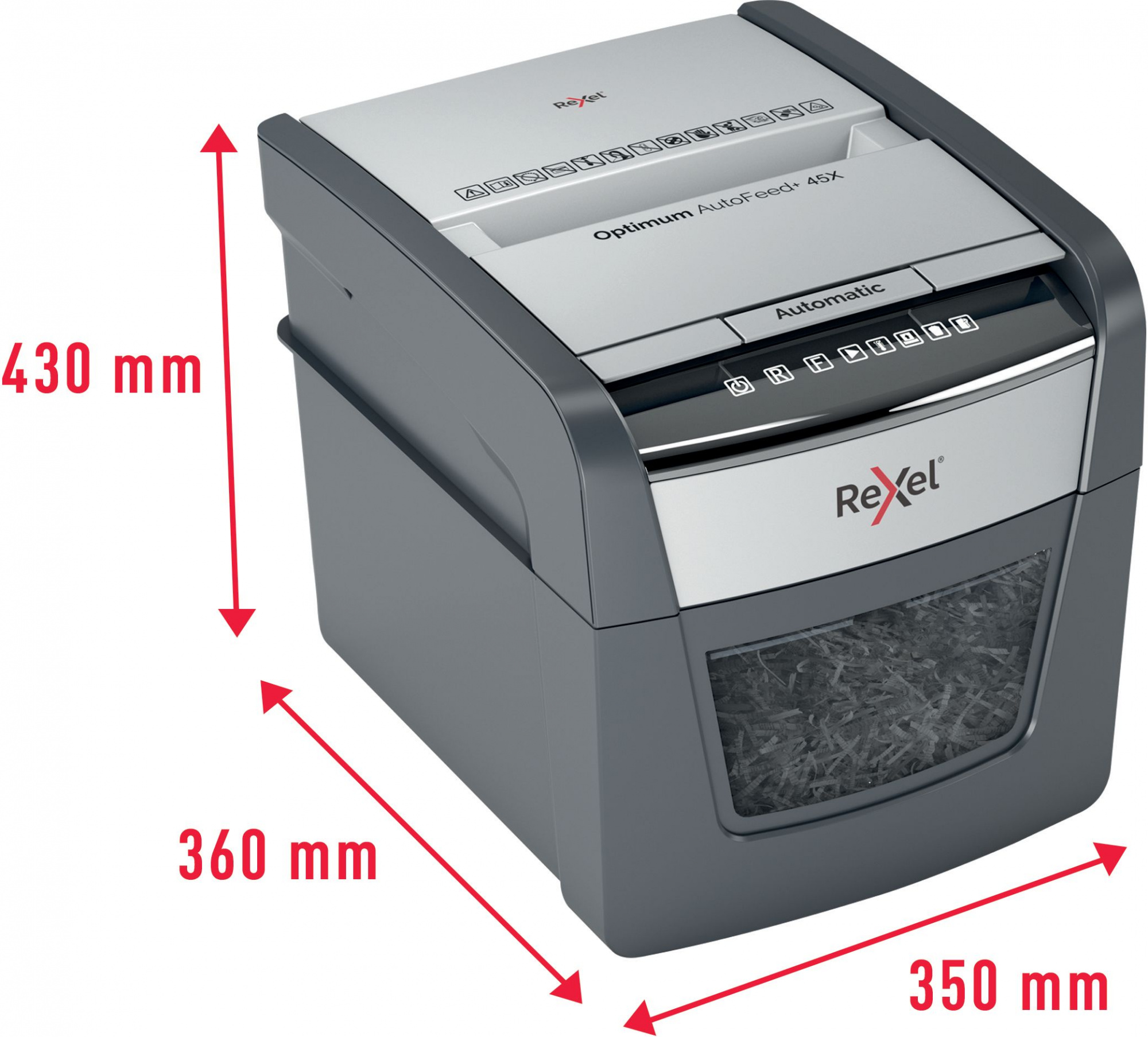 Шредер Rexel Optimum AutoFeed 45X черный с автоподачей (секр.P-4) фрагменты 45лист. 20лтр. скрепки скобы пл.карты