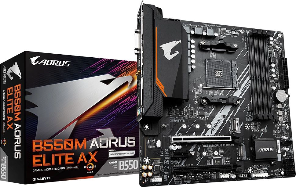 Материнская плата Gigabyte B550M AORUS ELITE AX Soc-AM4 AMD B550 4xDDR4 mATX AC`97 8ch(7.1) GbLAN RAID+DVI+HDMI