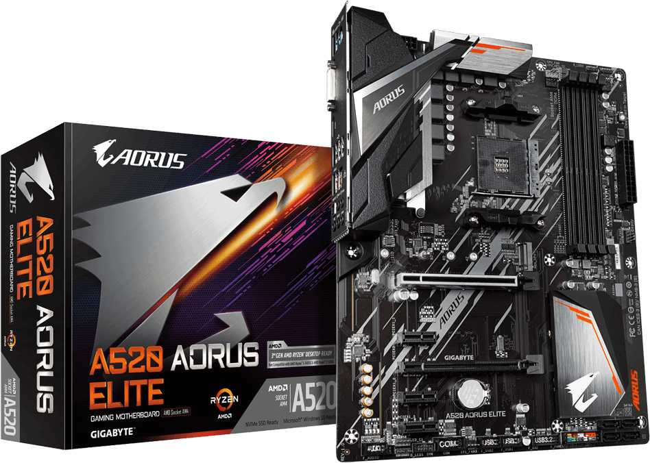 Материнская плата Gigabyte A520 AORUS ELITE Soc-AM4 AMD A520 4xDDR4 ATX AC`97 8ch(7.1) GbLAN RAID+DVI+HDMI