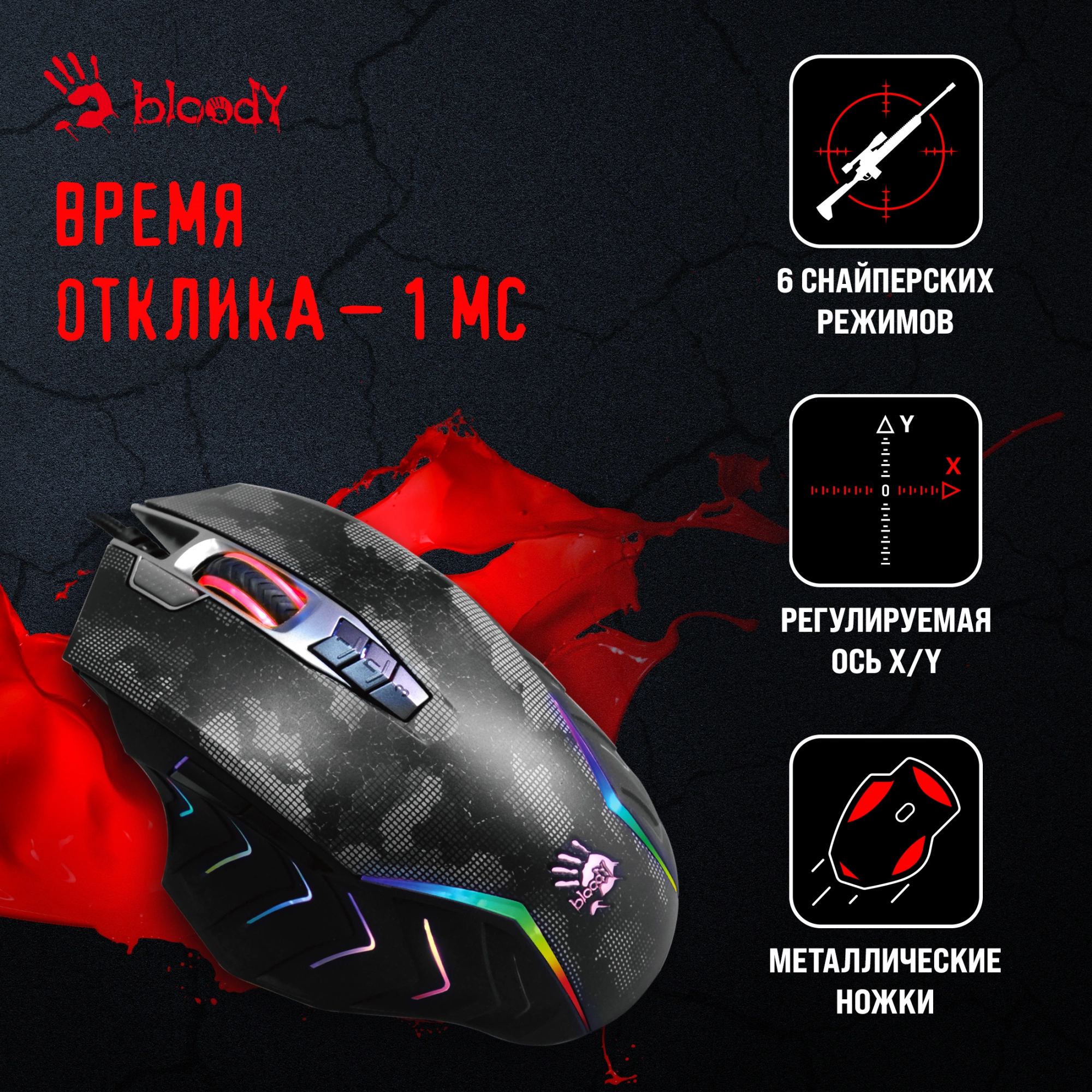 Мышь A4Tech Bloody J95s рисунок оптическая (8000dpi) USB (9but)