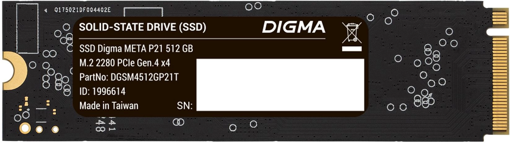 Накопитель SSD Digma PCIe 4.0 x4 512GB DGSM4512GP21T Meta P21 M.2 2280