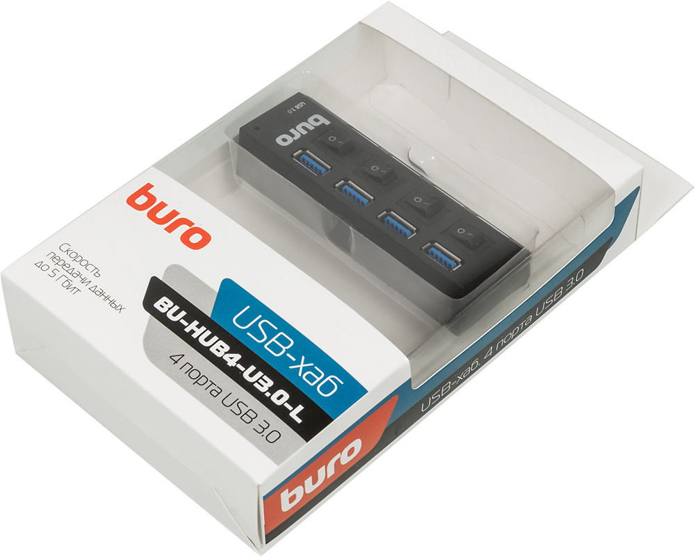 Разветвитель USB 3.0 Buro BU-HUB4-U3.0-L 4порт. черный