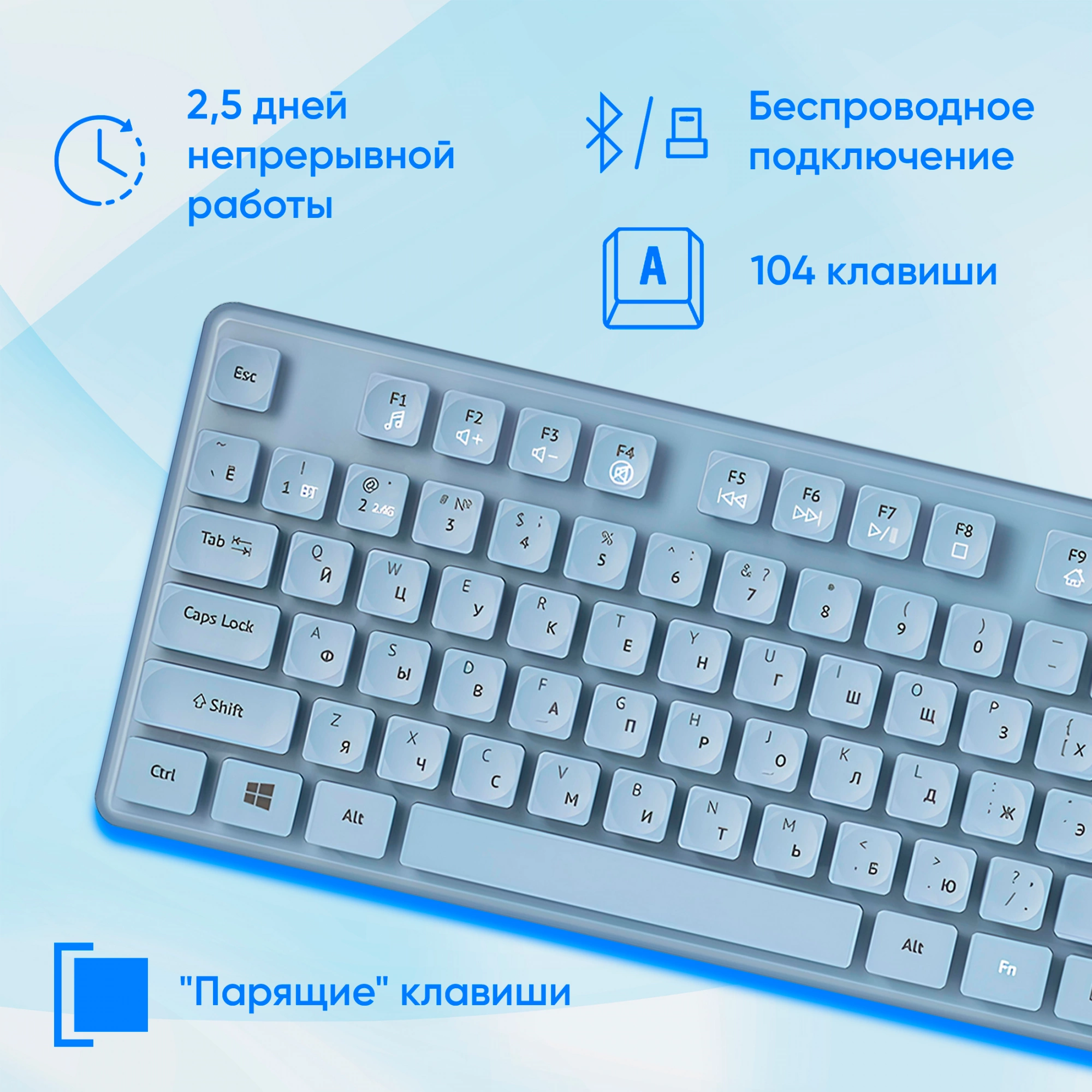 Клавиатура + мышь Оклик S265W клав:голубой мышь:голубой USB беспроводная Bluetooth/Радио Multimedia (1938927)