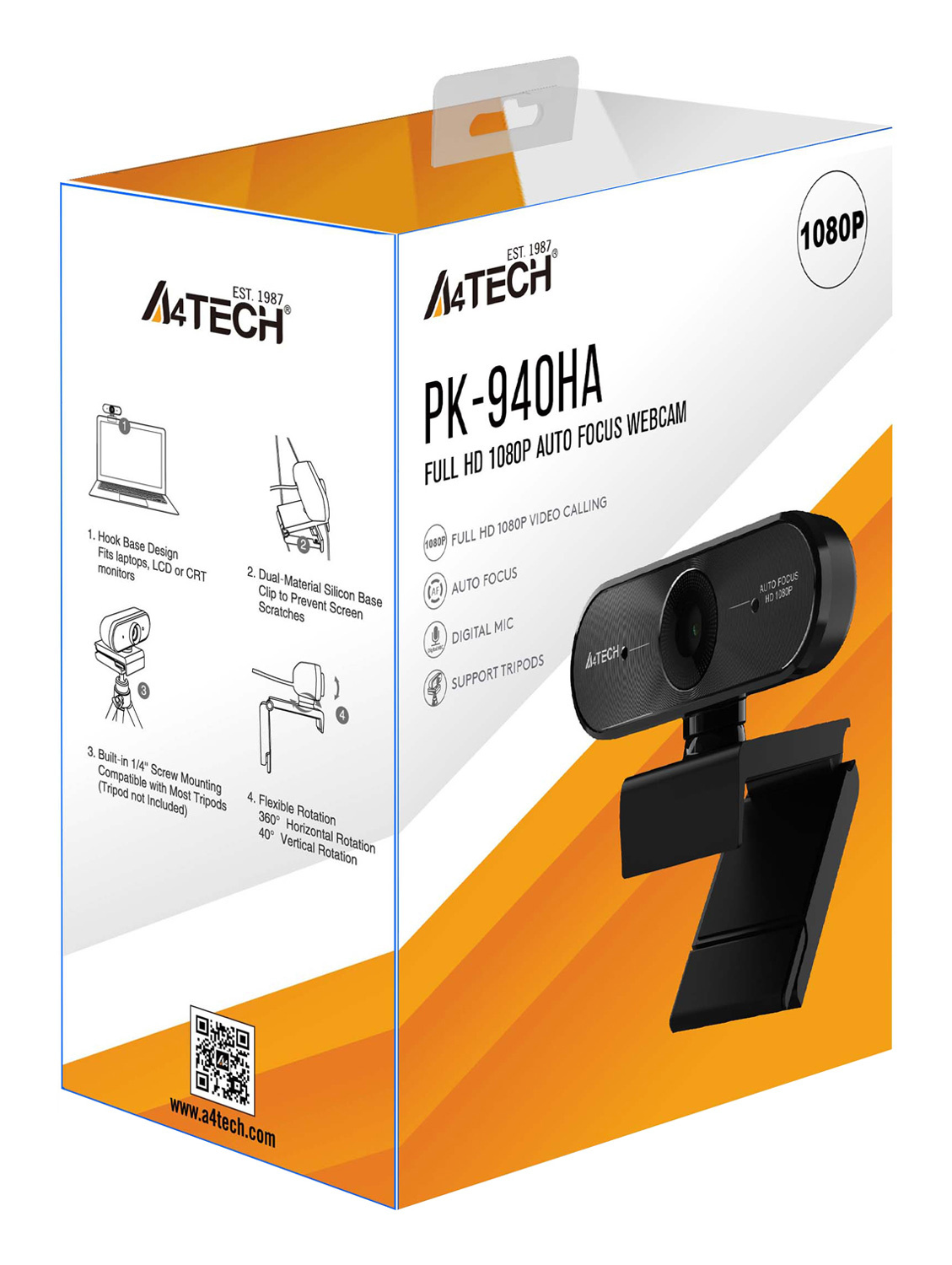 Камера Web A4Tech PK-940HA черный 2Mpix (1920x1080) USB2.0 с микрофоном