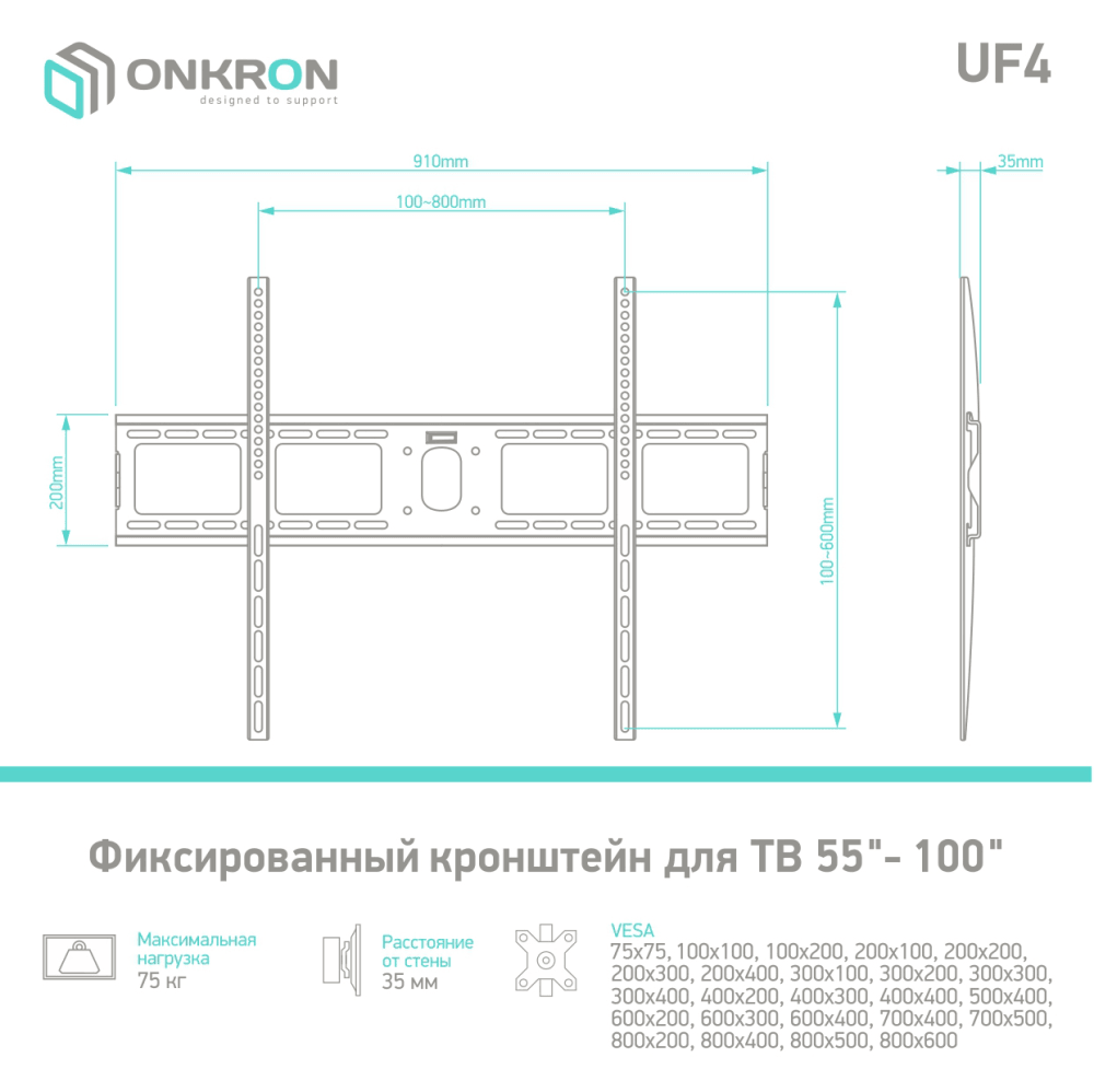 Фиксированный кронштейн ONKRON UF4чёрный