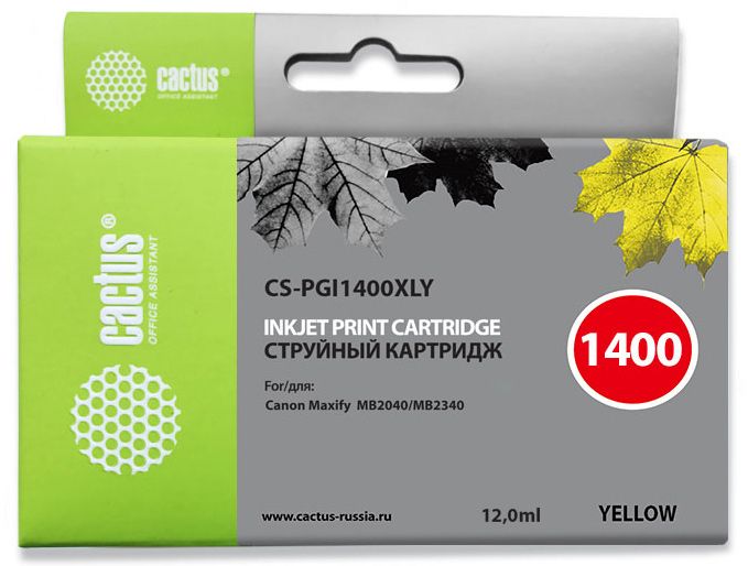 Картридж струйный Cactus CS-PGI1400XLY PGI-1400 желтый (12мл) для Canon MB2050/MB2350/MB2040/MB2340