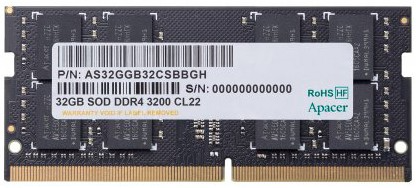 Оперативная память Apacer  DDR4  32GB  3200MHz SO-DIMM (PC4-25600) CL22 1.2V (Retail) 2048*8  3 years (AS32GGB32CSBBGH/ES.32G21.PSI)