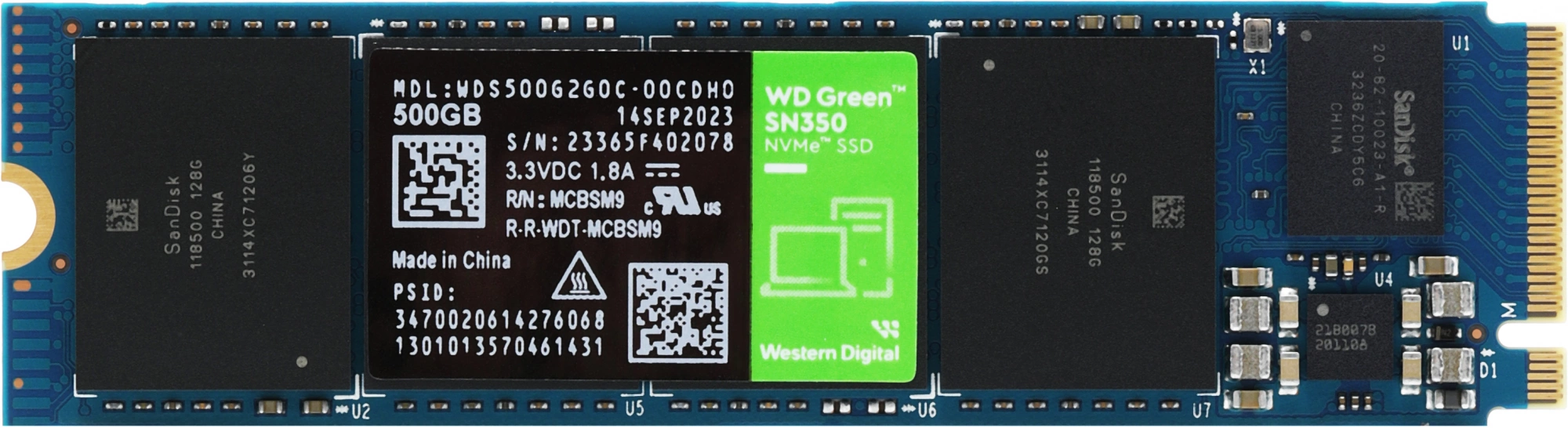 Green 500Gb, NVMe, R/W 2400/1650 Mb/s, TBW 60, 3D TLC