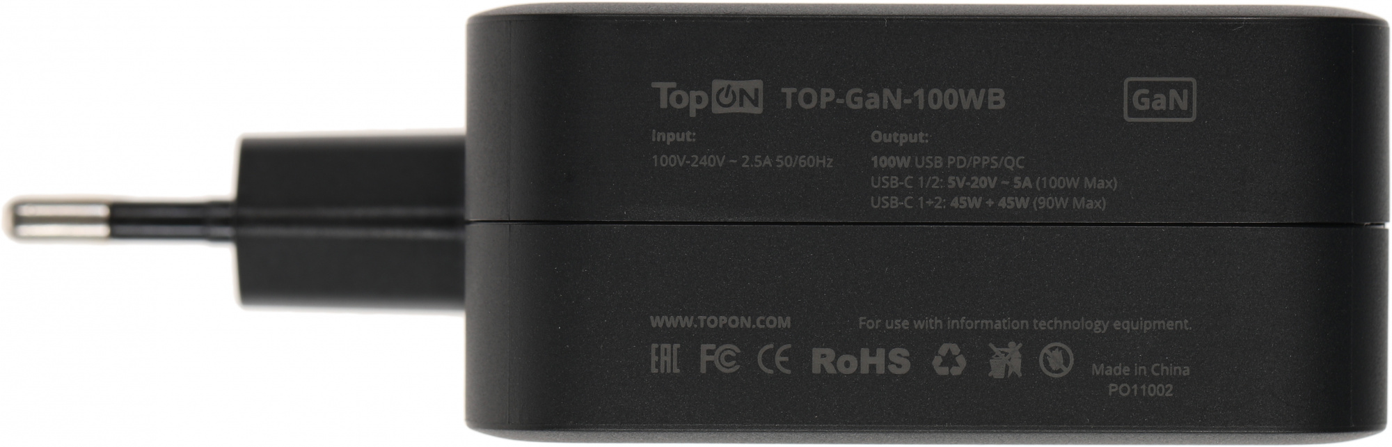 Блок питания TopON TOP-GaN-100WB автоматический 100W 5V-20V 5A 2xUSB от бытовой электросети LED индикатор